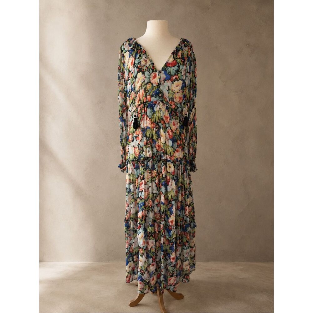 Anthropologie The Marais Printed Chiffon Maxi Dress Floral boho Medium